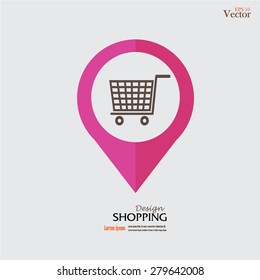 Map pointer with shopping cart. Map markers. Icon shopping cart. Icon shopping.vector illustration.