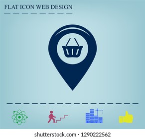 Map pointer with a shopping cart symbol