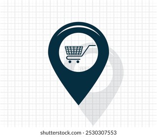 Map pointer with a shopping cart symbol