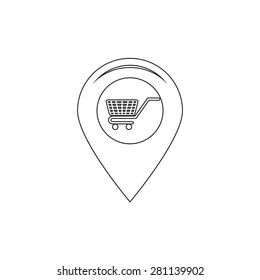Map pointer with a shopping cart symbol