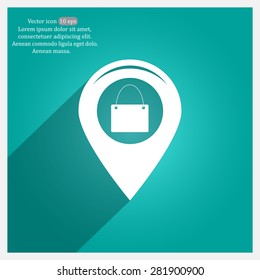 Map pointer with a shopping cart symbol