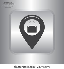 Map pointer with a shopping cart symbol