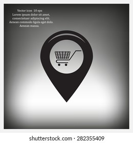 Map pointer with a shopping cart symbol