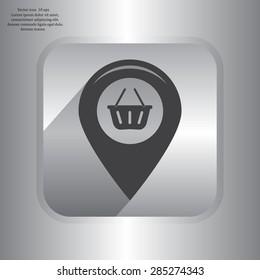 Map pointer with a shopping cart symbol
