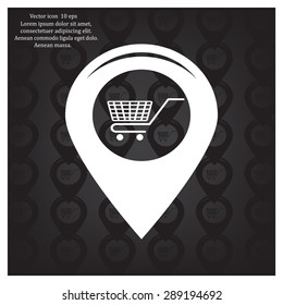 Map pointer with a shopping cart symbol