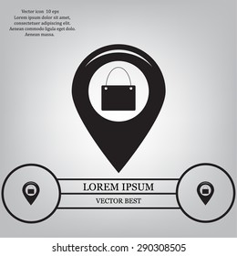 Map pointer with a shopping cart symbol