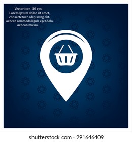 Map pointer with a shopping cart symbol