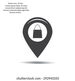 Map pointer with a shopping cart symbol