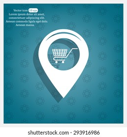 Map pointer with a shopping cart symbol