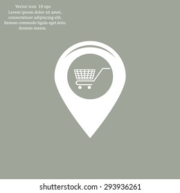 Map pointer with a shopping cart symbol