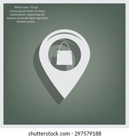 Map pointer with a shopping cart symbol