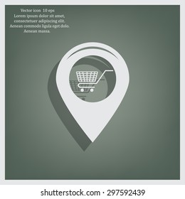 Map pointer with a shopping cart symbol