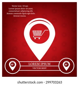 Map pointer with a shopping cart symbol