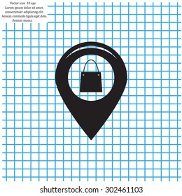 Map pointer with a shopping cart symbol