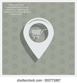 Map pointer with a shopping cart symbol