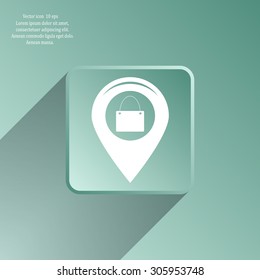 Map pointer with a shopping cart symbol