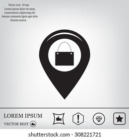 Map pointer with a shopping cart symbol