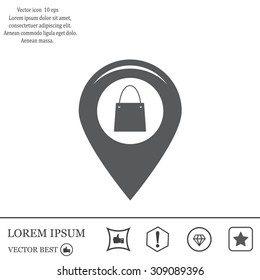 Map pointer with a shopping cart symbol