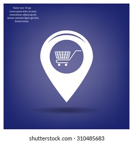 Map pointer with a shopping cart symbol