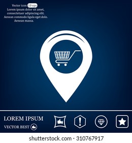 Map pointer with a shopping cart symbol