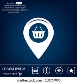 Map pointer with a shopping cart symbol