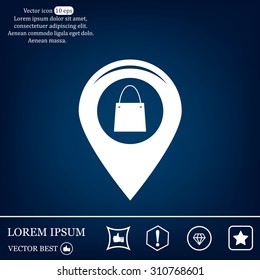 Map pointer with a shopping cart symbol