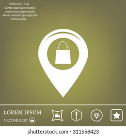 Map pointer with a shopping cart symbol