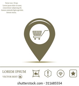 Map pointer with a shopping cart symbol