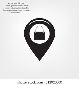 Map pointer with a shopping cart symbol