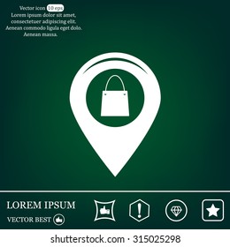 Map pointer with a shopping cart symbol