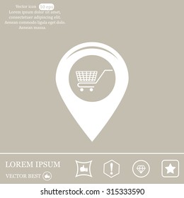 Map pointer with a shopping cart symbol