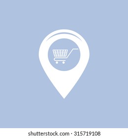 Map pointer with a shopping cart symbol