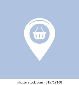 Map pointer with a shopping cart symbol