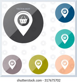 Map pointer with a shopping cart symbol