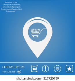 Map pointer with a shopping cart symbol