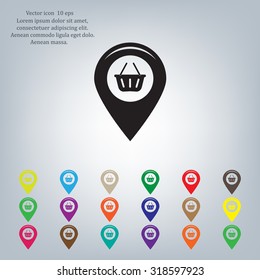 Map pointer with a shopping cart symbol