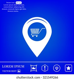 Map pointer with a shopping cart symbol