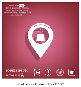 Map pointer with a shopping cart symbol