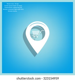 Map pointer with a shopping cart symbol