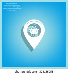 Map pointer with a shopping cart symbol