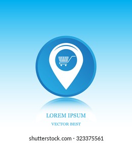 Map pointer with a shopping cart symbol