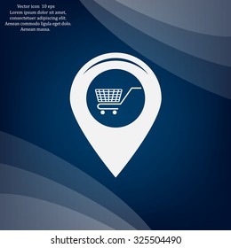 Map pointer with a shopping cart symbol