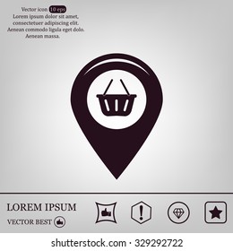 Map pointer with a shopping cart symbol