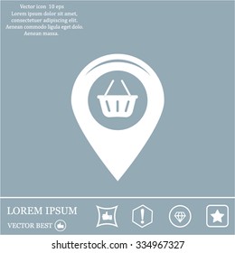 Map pointer with a shopping cart symbol