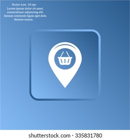Map pointer with a shopping cart symbol