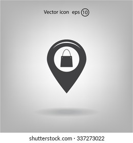 Map pointer with a shopping cart symbol