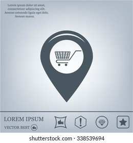 Map pointer with a shopping cart symbol