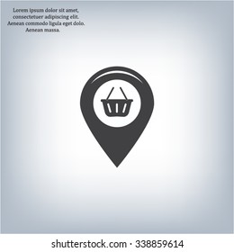 Map pointer with a shopping cart symbol
