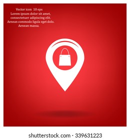 Map pointer with a shopping cart symbol