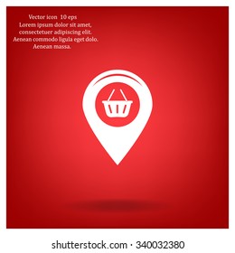 Map pointer with a shopping cart symbol